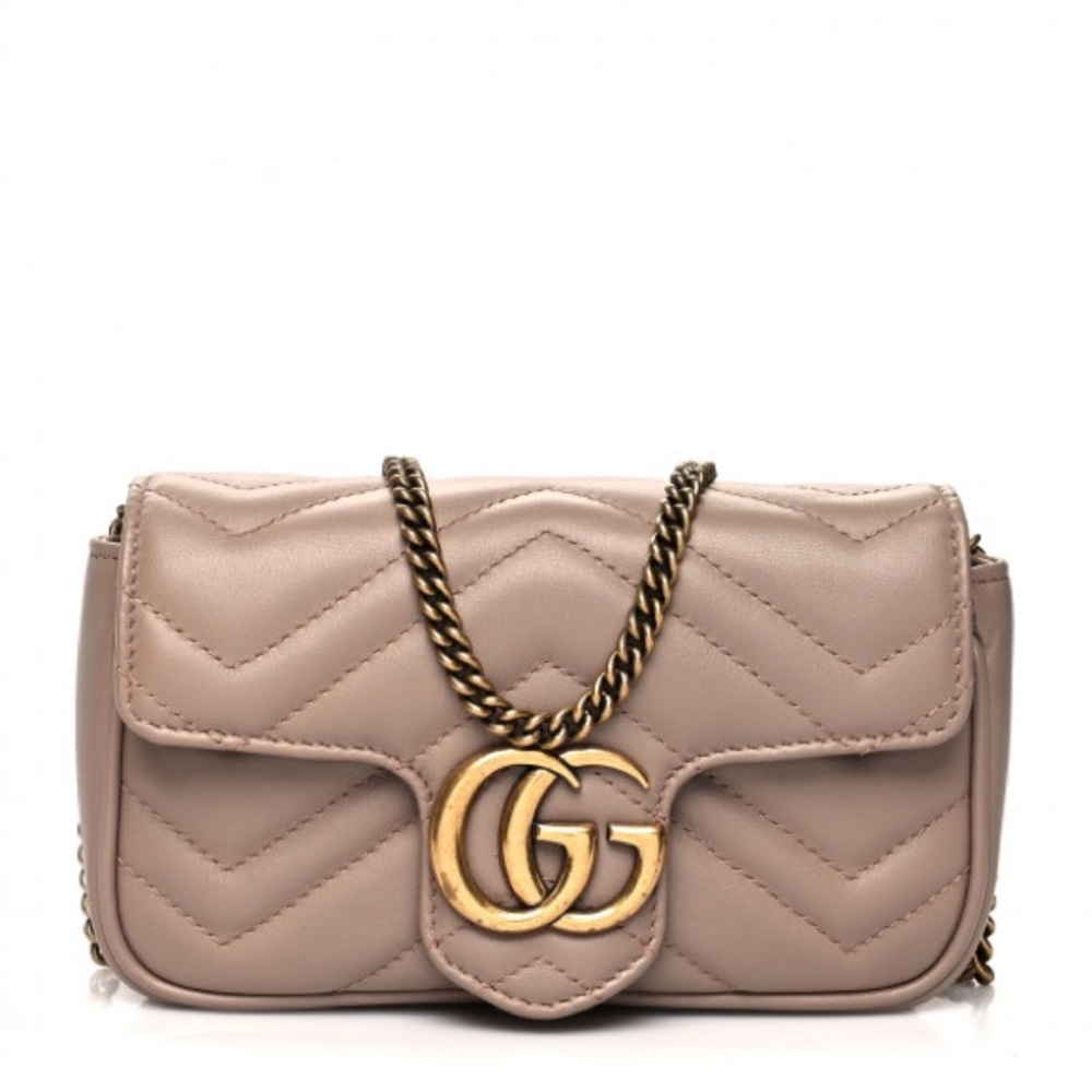 Authentic GUCCI Calfskin Matelasse Super Mini GG Marmont Shoulder Bag